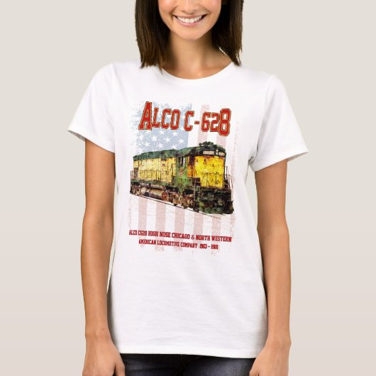 Alco C-628 Diesel Locomotive und amerikanische Fla T-Shirt (Vorderseite)