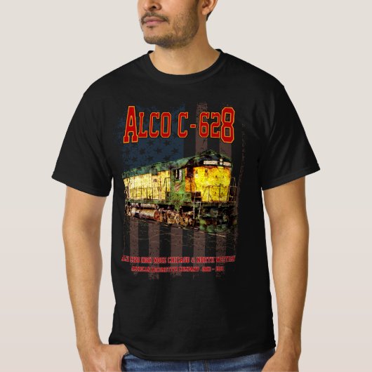 Alco C-628 Diesel Locomotive und amerikanische Fla T-Shirt (Vorderseite)