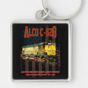 Alco C-628 Diesellokomotive und amerikanische Flag Schlüsselanhänger