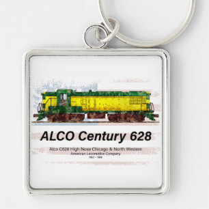 Alco C-628 Diesellokomotive und amerikanische Flag Schlüsselanhänger