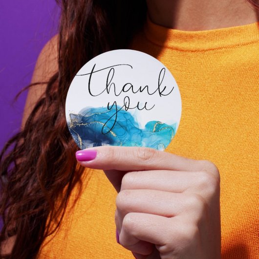 Alcohol Ink Blue Glitzer Runder Aufkleber