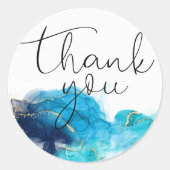 Alcohol Ink Blue Glitzer Runder Aufkleber (Vorderseite)