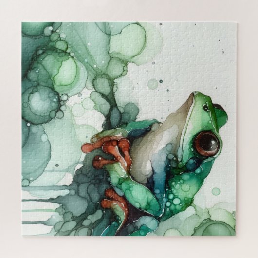 Alcohol Ink Green Frog Puzzle (Horizontal)