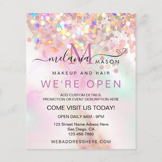 Alcohol Ink Makeup Artist Holographic Glitzer Chic Flyer (Hinten)