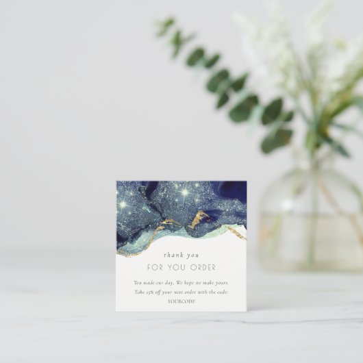 Alcohol Ink Navy Gold Glitzer Vielen Dank für Ihre Quadratische Visitenkarte (Stehend Vorderseite)