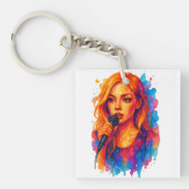 Alcohol Ink Portrait of a Young Female Singer Schlüsselanhänger