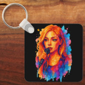 Alcohol Ink Portrait of a Young Female Singer Schlüsselanhänger (Vorderseite)