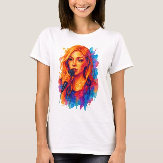 Alcohol Ink Portrait of a Young Female Singer T-Shirt (Vorderseite)