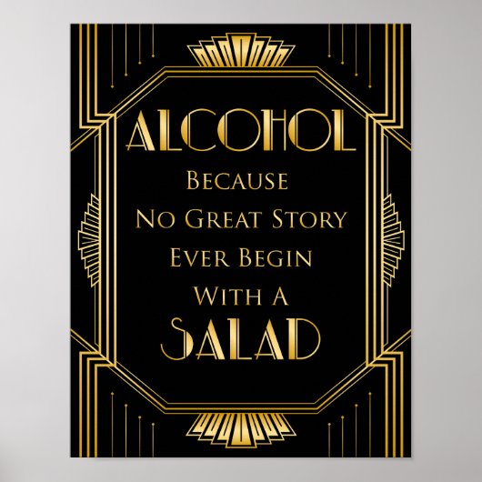 Alcohol Wedding Sign | Gatsby Art Deco Poster (Vorne)