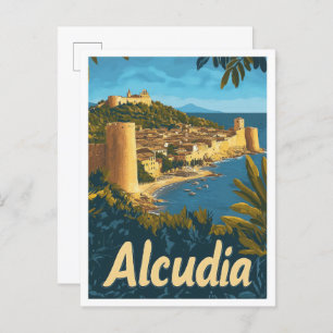 Alcudia Spain Vintage Travel Illustration Postkarte