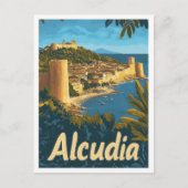 Alcudia Spain Vintage Travel Illustration Postkarte (Vorderseite)