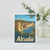 Alcudia Spain Vintage Travel Illustration Postkarte (Stehend Vorderseite)