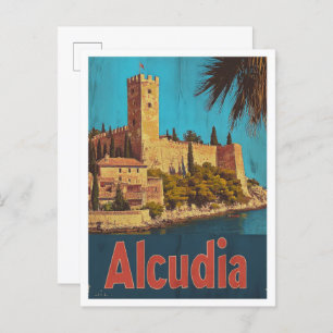 Alcudia Spain Vintage Travel Illustration Postkarte