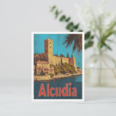 Alcudia Spain Vintage Travel Illustration Postkarte (Stehend Vorderseite)