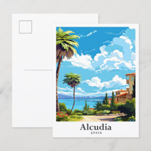 Alcudia Spanien Kunst Vintage Reiseillustration Postkarte