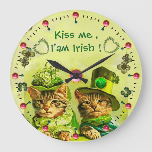 ALD FASHION ST.PATRICK'S CATS Küssen Ich bin irisc Große Wanduhr (Vorderseite)