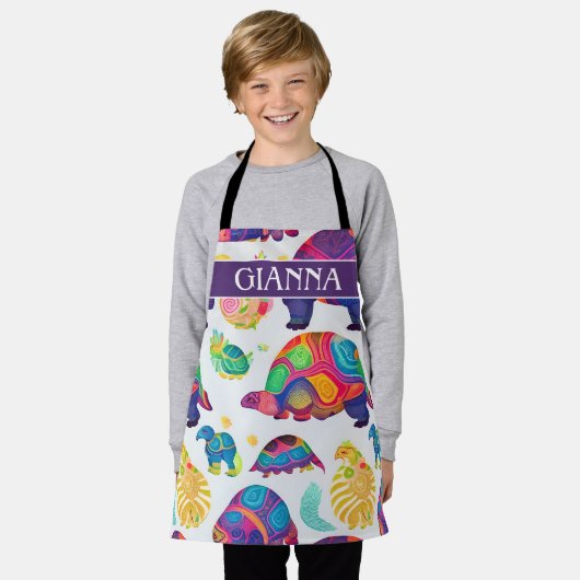 Aldabra Tortoise Rainbow Farbiges Muster Schürze (Getragen)