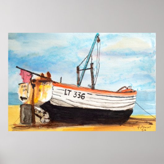 Aldeburgh-Boot am Strand – Wasserfarbe Küste Poster (Vorne)