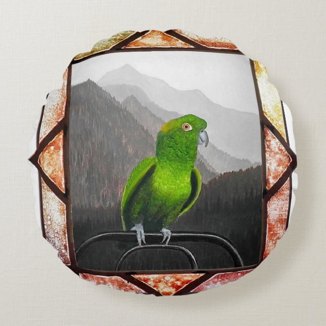 Aldo My Amazon Parrot Rundes Kissen (Vorderseite)