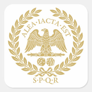 Alea Iacta Est Römischer Adler Würfel und Lorbeerk Quadratischer Aufkleber