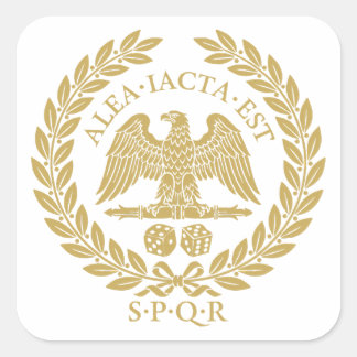 Alea Iacta Est Römischer Adler Würfel und Lorbeerk Quadratischer Aufkleber
