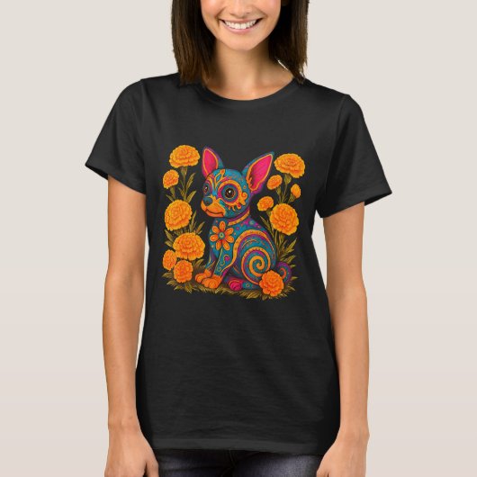 Alebrije Dog Flower Mexican Folk Art Owner Mom Dad T-Shirt (Vorderseite)