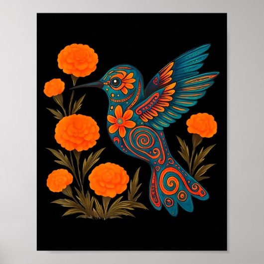 Alebrije Kolibri-Blume Mexikanische Volkskunst Vog Poster (Vorne)