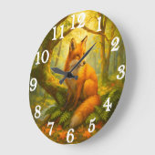 Alert fox in sunlit woodland große wanduhr (Winkel)