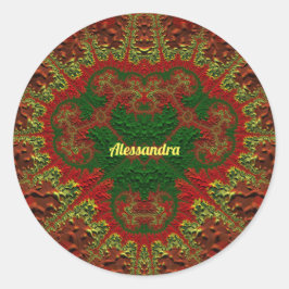 ALESSANDRA HÜBSCH 3D! Gold, Rot und Grün ~ Runder Aufkleber