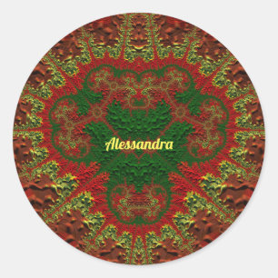 ALESSANDRA HÜBSCH 3D! Gold, Rot und Grün ~ Runder Aufkleber