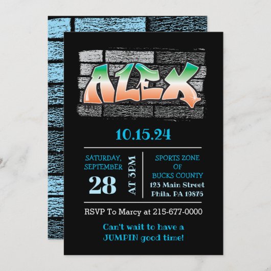 ALEX Ihr Name Graffiti Brick Wall Paint Spritzer Einladung (Vorne/Hinten)