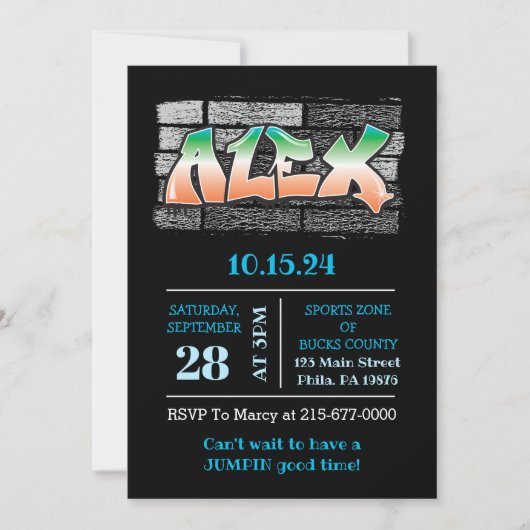 ALEX Ihr Name Graffiti Brick Wall Paint Spritzer Einladung (Vorderseite)