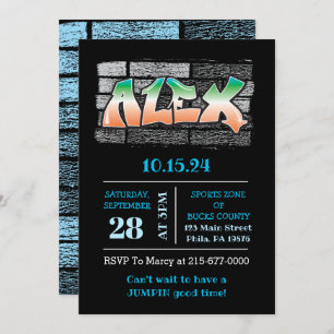 ALEX Ihr Name Graffiti Brick Wall Paint Spritzer Einladung