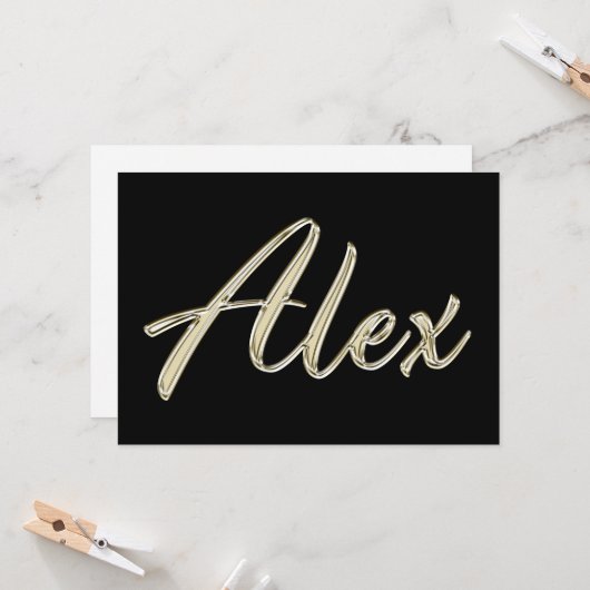 Alex Name white gold Handwriting Karte (Vorderseite/Rückseite Beispiel)