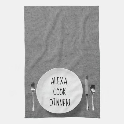 Alexa-Befehl Humor auf Grau Geschirrtuch (Vertikal)