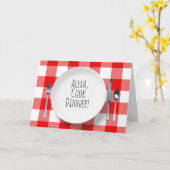 Alexa Command auf weißem Teller zum karierten Gebu Karte (Gelbe Blume)