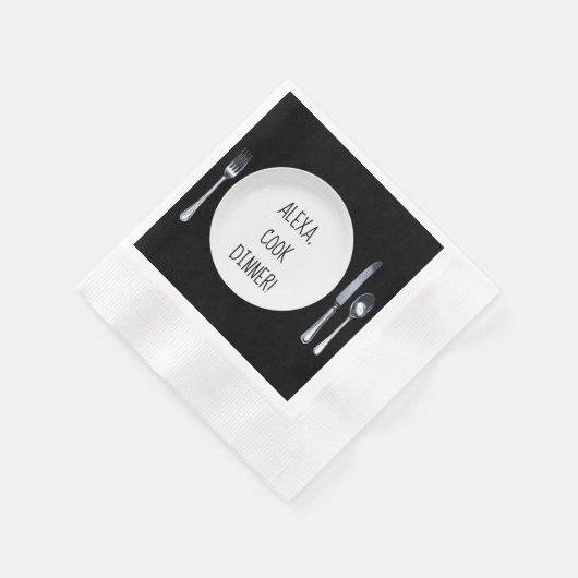Alexa Command kocht Abendessen auf Teller Serviette (Ecke)