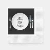 Alexa Command kocht Abendessen auf Teller Serviette (Vorderseite)