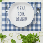 Alexa Command On Blue Gingham Geschirrtuch (Gefaltet)