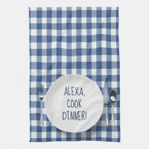 Alexa Command On Blue Gingham Geschirrtuch