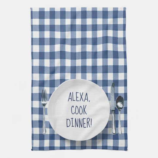 Alexa Command On Blue Gingham Geschirrtuch (Vertikal)