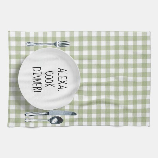 Alexa Command on Green Gingham Geschirrtuch (Horizontal)
