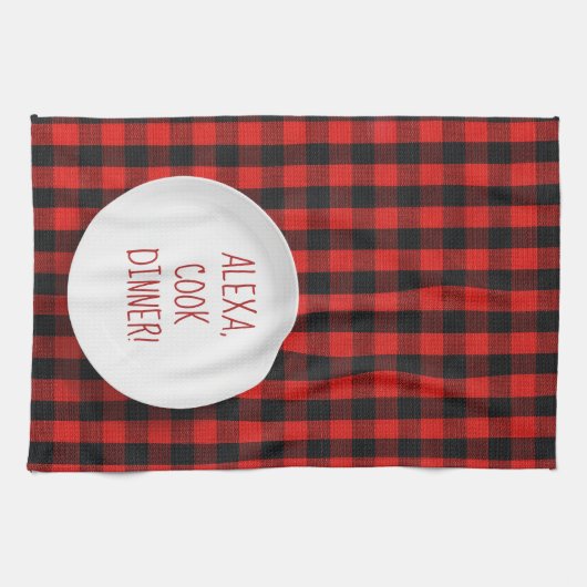 Alexa Command Spaß auf Büffalo kariert Geschirrtuch (Horizontal)