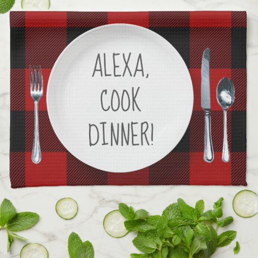 Alexa Command Spaß auf Büffalo kariert Geschirrtuch (Gefaltet)