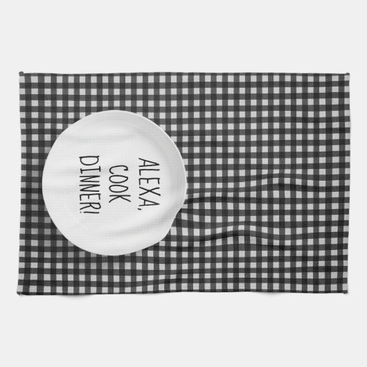 Alexa Command Spaß auf Gingham Geschirrtuch (Horizontal)