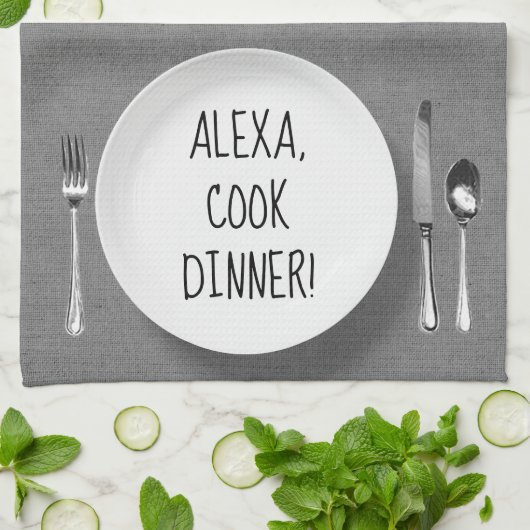 Alexa Command Spaß auf grau Geschirrtuch (Gefaltet)