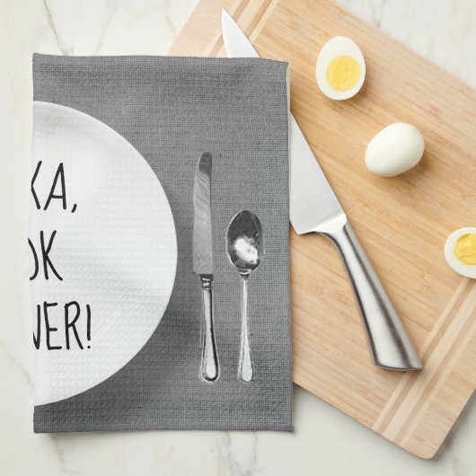 Alexa Command Spaß auf grau Geschirrtuch (Viertel Falte)