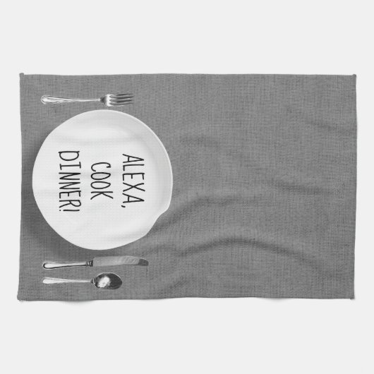 Alexa Command Spaß auf grau Geschirrtuch (Horizontal)