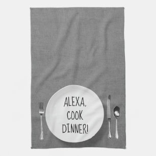 Alexa Command Spaß auf grau Geschirrtuch