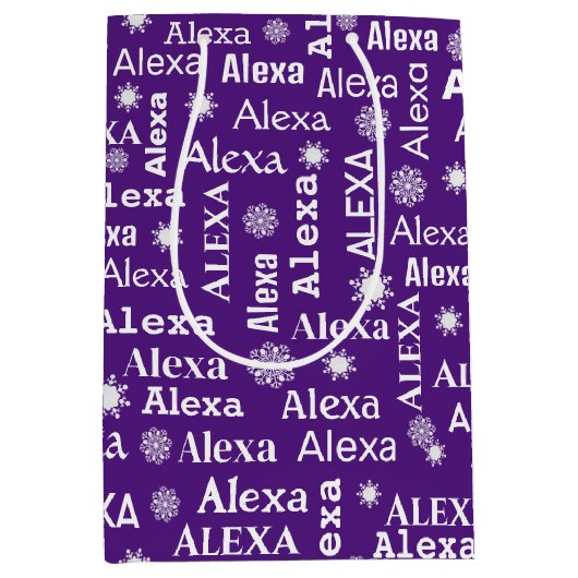 Alexa Individuelle Name mit Schneeflocken Mittlere Geschenktüte (Vorderseite)
